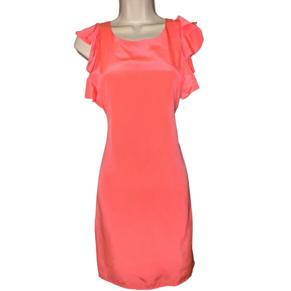 Britt Ryan coral pink flutter sleeve 100% silk shift dress
Size 4 - EUC - Picture 6 of 8